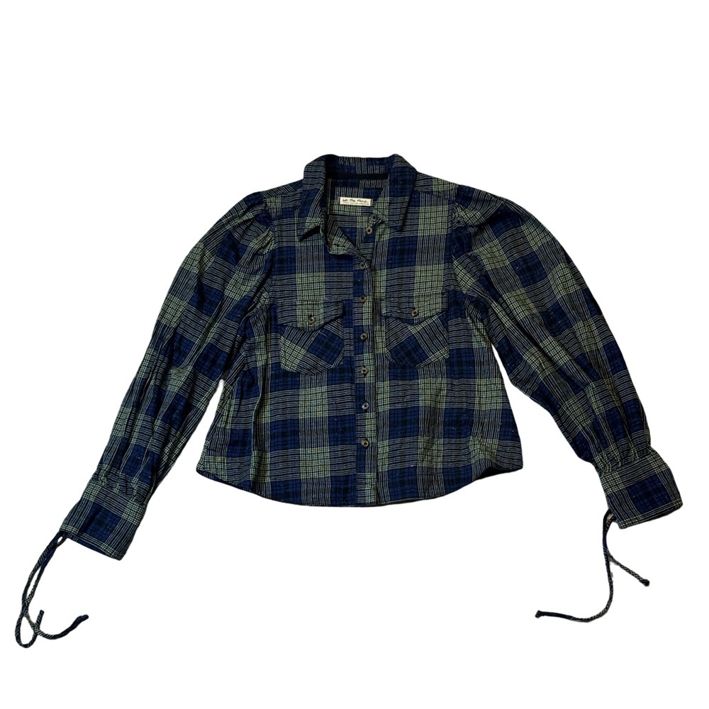 We The Free womens XS blue plaid cotton blend flannel shirt EUC